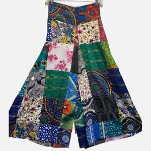 Nwt FUNKY STUFF patch boho hippie rayon pocket flared gaucho PANTS L